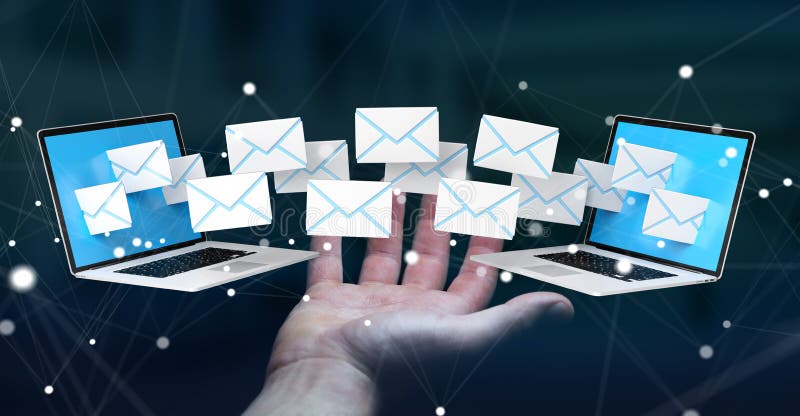 La empresaria que recibe email en sus dispositivos digitales 3D rinde stock de ilustración La empresaria que recibe email en sus dispositivos digitales 3D rinde stock de ilustración