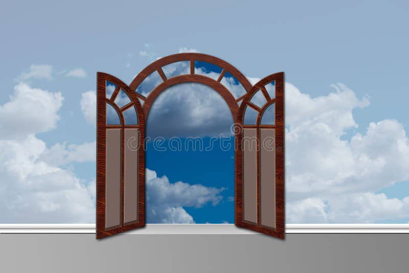 La entrada al cielo con las puertas se abre stock de ilustración La entrada al cielo con las puertas se abre stock de ilustración