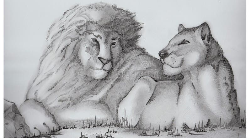 La Familia De Los Leones Gráfico De Lápiz Stock de ilustración -  Ilustración de safari, mano: 79036323