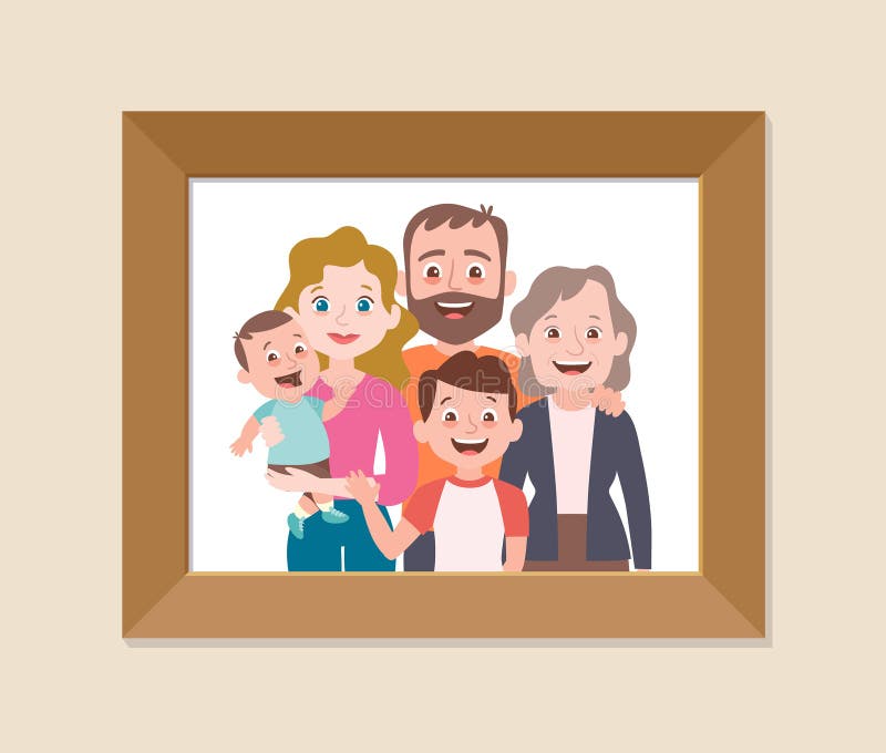 La famille mignonne a ensemble encadré la photo illustration libre de droits La famille mignonne a ensemble encadré la photo illustration libre de droits