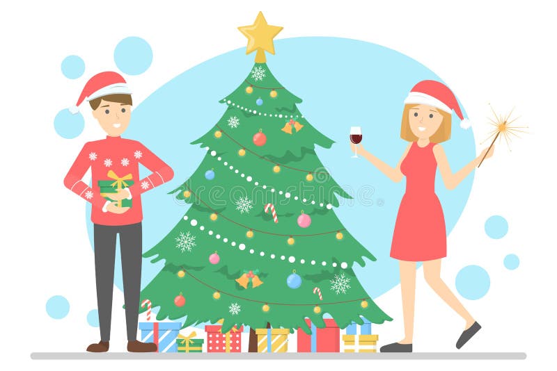 La famille ont l'amusement ensemble à l'arbre de Noël illustration libre de droits La famille ont l'amusement ensemble à l'arbre de Noël illustration libre de droits