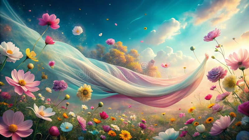 La fascinante fantasía floral de la brisa surrealista de la primavera que capta la belleza etérea de la naturaleza floreciente stock de ilustración