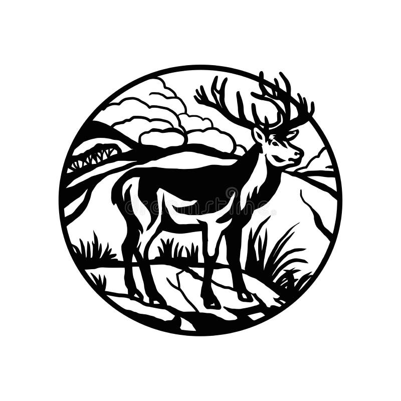 La faune masculine de paysages forestiers de cerf marque au pochoir la conception du vecteur de clipart de la faune de la forêt de illustration de vecteur