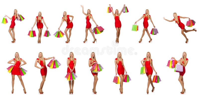 La femme avec des paniers d'isolement sur le blanc image stock La femme avec des paniers d'isolement sur le blanc image stock