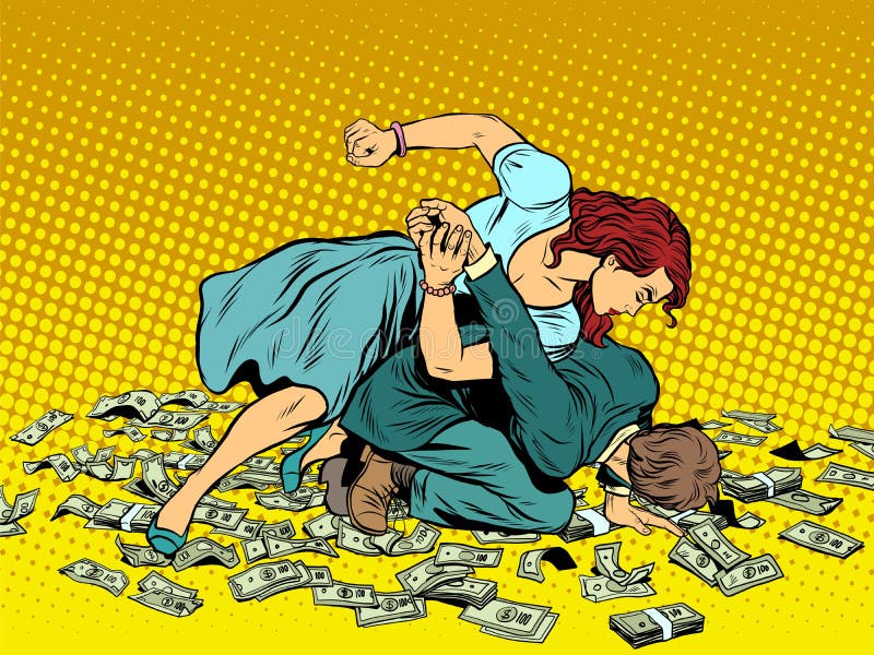 La femme bat l'homme dans le combat pour l'argent
