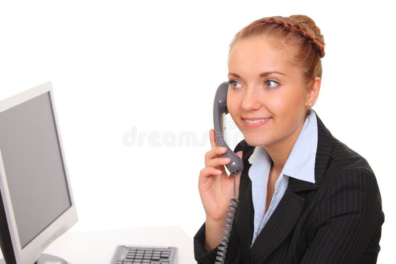 La femme d'affaires parle par le téléphone photos libres de droits La femme d'affaires parle par le téléphone photos libres de droits