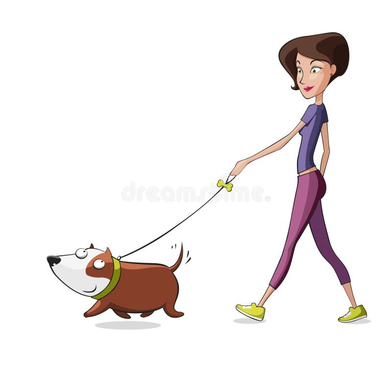 La femme marche le chien - garde d'enfants de chien illustration libre de droits