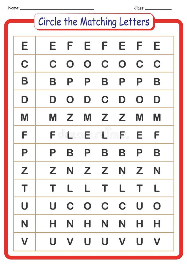la fiche de travail pour des enfants, entourent les lettres qui assortissent la première lettre dans chaque rangée, activités édu illustration libre de droits la fiche de travail pour des enfants, entourent les lettres qui assortissent la première lettre dans chaque rangée, activités édu illustration libre de droits