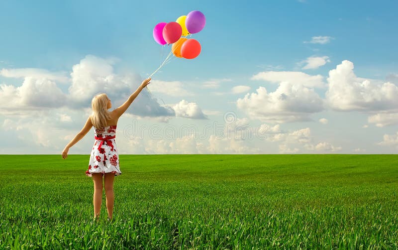 La fille avec des ballons photos stock La fille avec des ballons photos stock