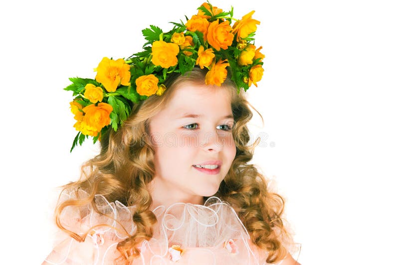 La fille avec le trollius photos stock La fille avec le trollius photos stock