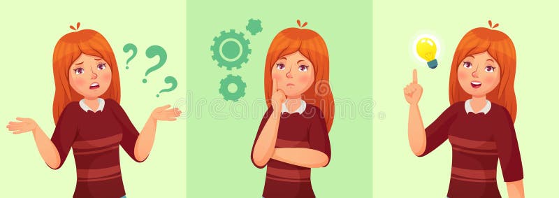 La fille de l'adolescence pensent Jeune adolescent féminin confus, étudiante réfléchie et bande dessinée de réponse de vecteur de illustration de vecteur La fille de l'adolescence pensent Jeune adolescent féminin confus, étudiante réfléchie et bande dessinée de réponse de vecteur de illustration de vecteur