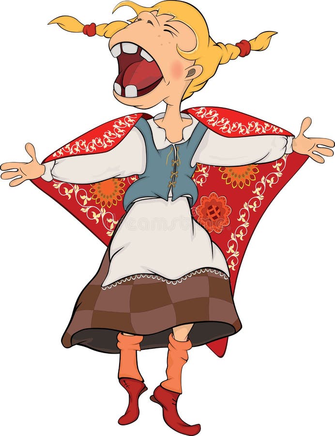 The cheerful singing girl with a red scarf. The cheerful singing girl with a red scarf