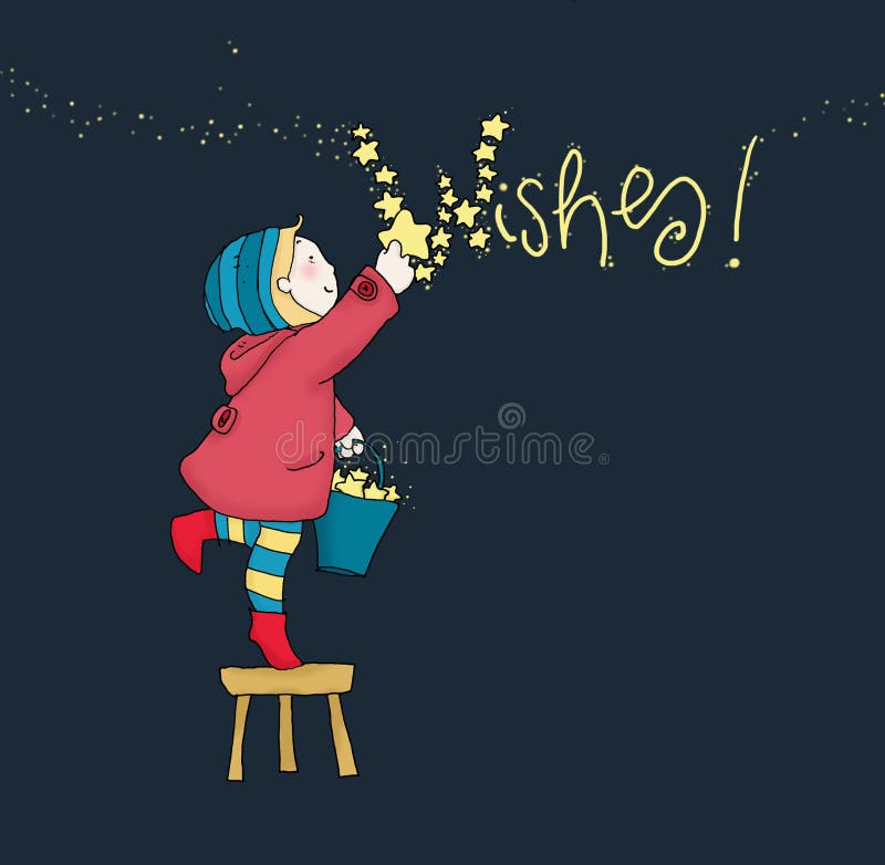 La fille mignonne et stars des souhaits illustration libre de droits La fille mignonne et stars des souhaits illustration libre de droits