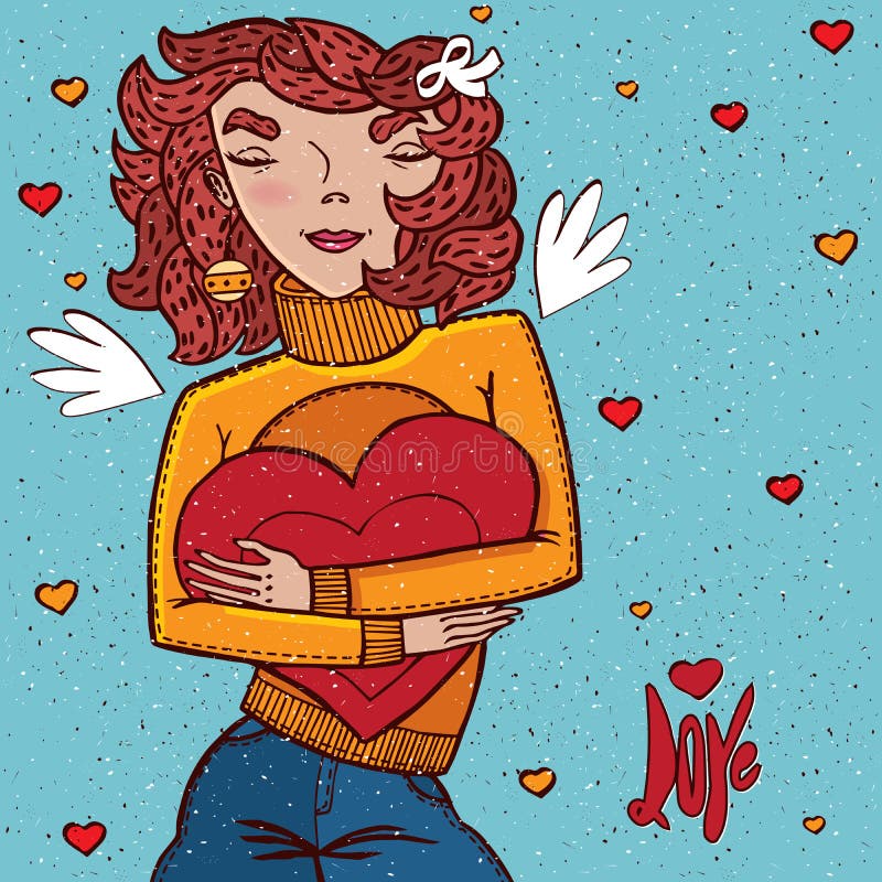 La fille étreint le coeur illustration libre de droits La fille étreint le coeur illustration libre de droits