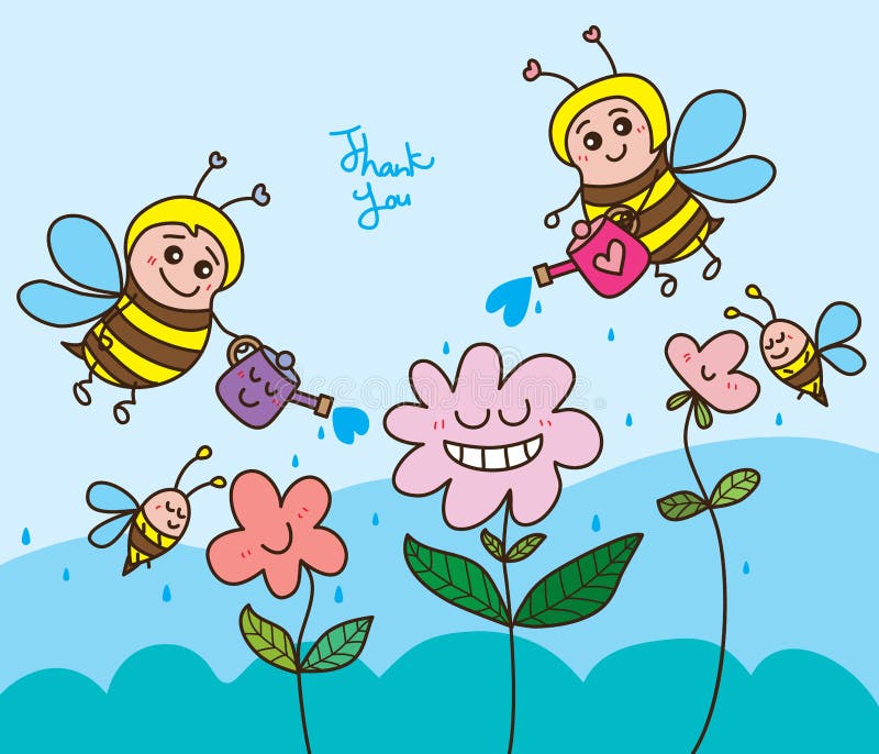 La fleur de l'eau d'abeille heureuse vous remercient illustration stock La fleur de l'eau d'abeille heureuse vous remercient illustration stock