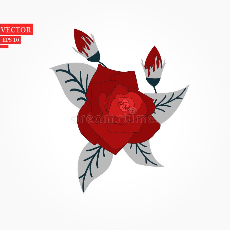 La flor subió, los brotes rojos y las hojas verdes Aislado en el fondo blanco Ilustración del vector stock de ilustración La flor subió, los brotes rojos y las hojas verdes Aislado en el fondo blanco Ilustración del vector stock de ilustración