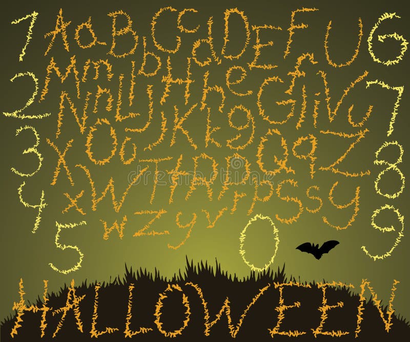 La fonte disegnata a mano, illustrazione di vettore delle lettere calligrafiche per Halloween ha fatto con i pipistrelli di volo illustrazione di stock La fonte disegnata a mano, illustrazione di vettore delle lettere calligrafiche per Halloween ha fatto con i pipistrelli di volo illustrazione di stock