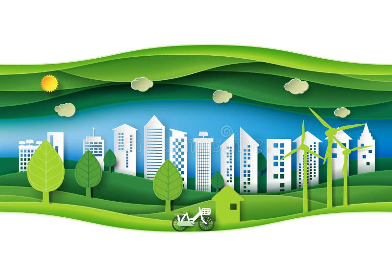 La foresta urbana amichevole di eco verde con lo strato di carta ha tagliato il Na astratto illustrazione vettoriale La foresta urbana amichevole di eco verde con lo strato di carta ha tagliato il Na astratto illustrazione vettoriale