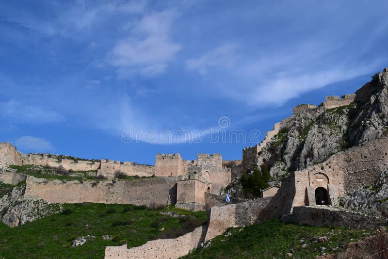 Acrocorinth Greek: Ακροκόρινθος, `Upper Corinth`, the acropolis of ancient Corinth, is a monolithic rock overseeing the ancient city of Corinth, Greece. `It is the most impressive of the acropoleis of mainland Greece,` in the estimation of George Forrest. Acrocorinth was continuously occupied from archaic times to the early 19th century. The city`s archaic acropolis, already an easily defensible position due to its geomorphology, was further heavily fortified during the Byzantine Empire as it became the seat of the strategos of the thema of Hellas and later of the Peloponnese. It was defended against the Crusaders for three years by Leo Sgouros.The highest peak on the site was home to a temple to Aphrodite which was converted to a church, and then became a mosque. The American School`s Corinth Excavations began excavations on it in 1929. Currently, Acrocorinth is one of the most important medieval castle sites of Greece. Acrocorinth Greek: Ακροκόρινθος, `Upper Corinth`, the acropolis of ancient Corinth, is a monolithic rock overseeing the ancient city of Corinth, Greece. `It is the most impressive of the acropoleis of mainland Greece,` in the estimation of George Forrest. Acrocorinth was continuously occupied from archaic times to the early 19th century. The city`s archaic acropolis, already an easily defensible position due to its geomorphology, was further heavily fortified during the Byzantine Empire as it became the seat of the strategos of the thema of Hellas and later of the Peloponnese. It was defended against the Crusaders for three years by Leo Sgouros.The highest peak on the site was home to a temple to Aphrodite which was converted to a church, and then became a mosque. The American School`s Corinth Excavations began excavations on it in 1929. Currently, Acrocorinth is one of the most important medieval castle sites of Greece