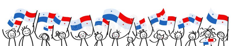 La foule encourageante du bâton heureux figure avec les drapeaux nationaux panaméens, défenseurs de sourire du Panama, fans de sp illustration stock La foule encourageante du bâton heureux figure avec les drapeaux nationaux panaméens, défenseurs de sourire du Panama, fans de sp illustration stock
