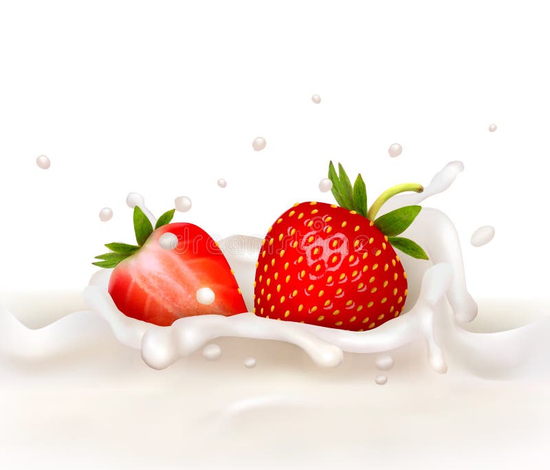 La fraise rouge porte des fruits tombant dans les splas laiteux illustration libre de droits La fraise rouge porte des fruits tombant dans les splas laiteux illustration libre de droits