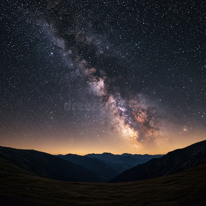 La galassia della Via Lattea si stende attraverso un cielo notturno stellato che emette un eritema luminoso illustrazione vettoriale