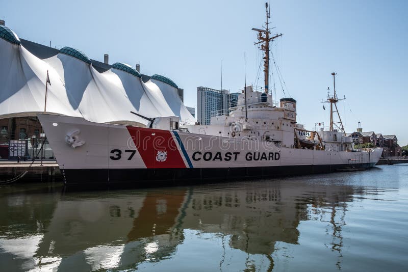 Historical USCGC US Coast Guard high endurance cutter Taney WHEC-37 moored as a museum ship and National Historic Landmark on Pier Three at the Inner Harbor in Baltimore Maryland. Historical USCGC US Coast Guard high endurance cutter Taney WHEC-37 moored as a museum ship and National Historic Landmark on Pier Three at the Inner Harbor in Baltimore Maryland.