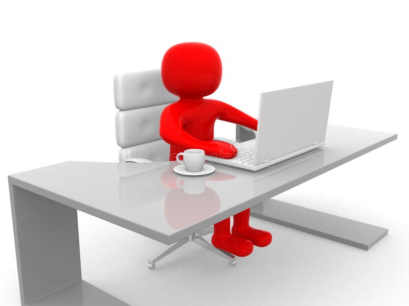 La gente 3d. Persona ad un ufficio e ad un computer portatile royalty illustrazione gratis