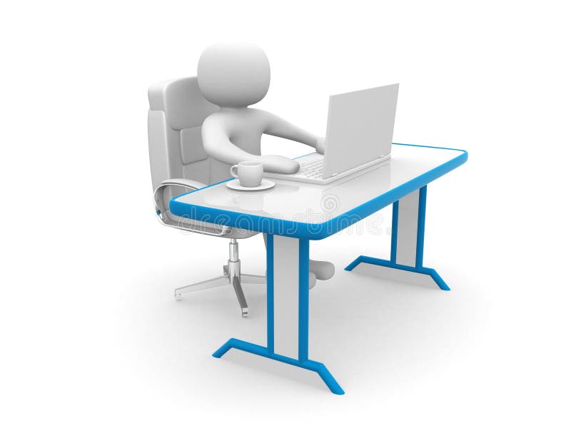 La gente 3d. Persona ad un ufficio e ad un computer portatile royalty illustrazione gratis