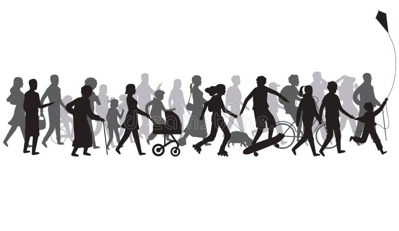La gente ammucchia la siluetta Il gruppo di persona con le ombre cammina Famiglia e bambini, coppia insieme, vettore della bicicl illustrazione di stock La gente ammucchia la siluetta Il gruppo di persona con le ombre cammina Famiglia e bambini, coppia insieme, vettore della bicicl illustrazione di stock
