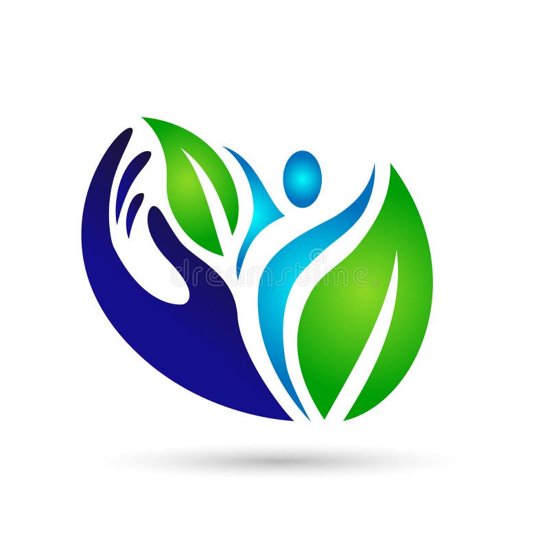 La gente in buona salute dell'agricoltura di risparmi di cura della natura si preoccupa la progettazione di logo della foglia Atl