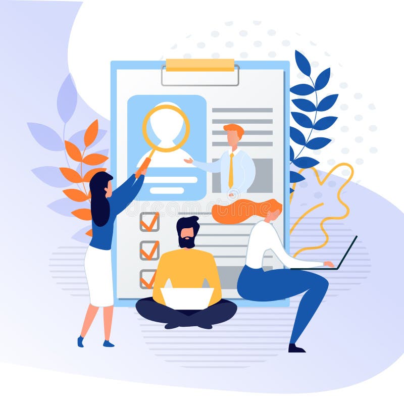 La gente cerca il candidato ed analizza il profilo online illustrazione vettoriale La gente cerca il candidato ed analizza il profilo online illustrazione vettoriale