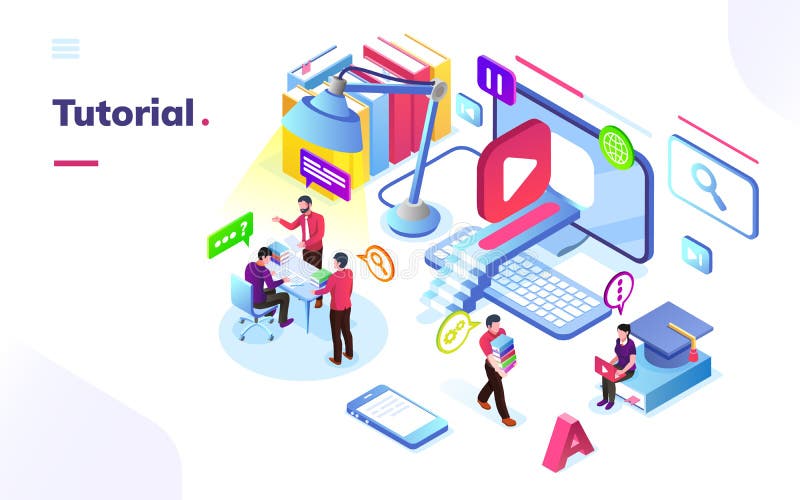 La gente che impara video esercitazione online illustrazione di stock La gente che impara video esercitazione online illustrazione di stock