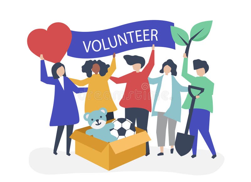 La gente che si offre volontariamente e che dona soldi e gli oggetti ad una causa caritatevole illustrazione vettoriale La gente che si offre volontariamente e che dona soldi e gli oggetti ad una causa caritatevole illustrazione vettoriale