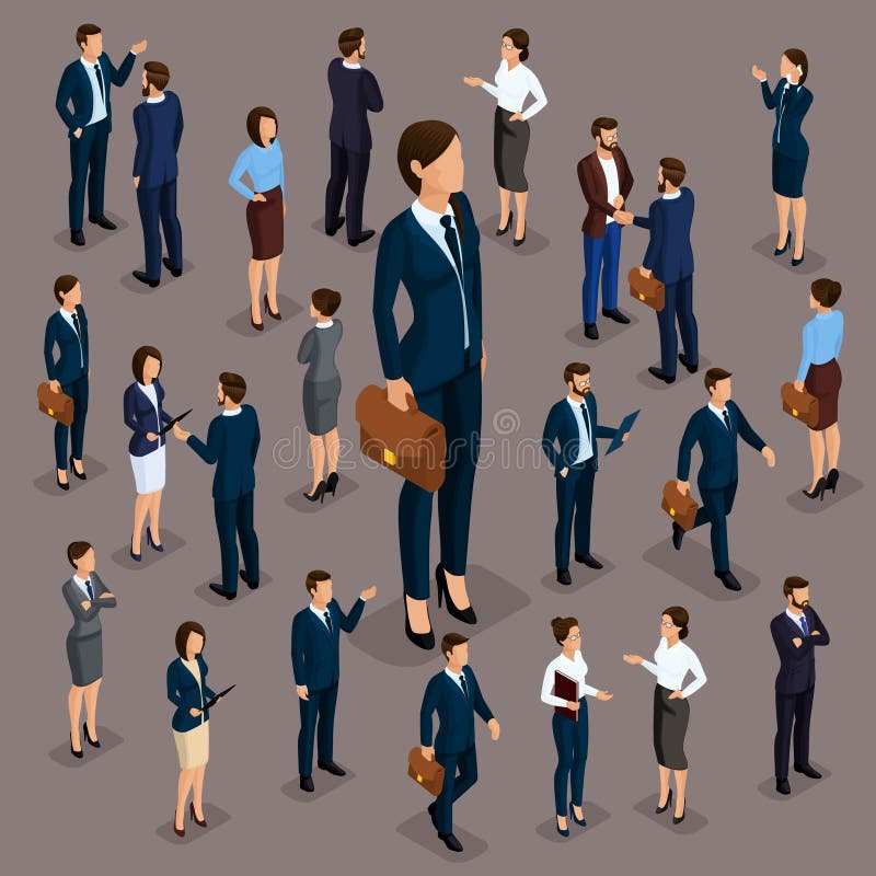People Isometric 3D, the big boss is a woman leader, a businessman and a business woman, business clothes. The concept of office workers, director and subordinates isolated on dark. People Isometric 3D, the big boss is a woman leader, a businessman and a business woman, business clothes. The concept of office workers, director and subordinates isolated on dark
