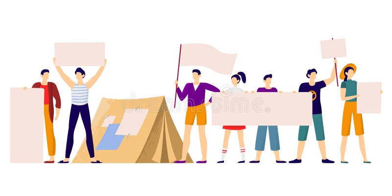 La gente dei dimostranti Sciopero di protesta, protestando gruppo che iscena le insegne di proteste e l'illustrazione di vettore royalty illustrazione gratis La gente dei dimostranti Sciopero di protesta, protestando gruppo che iscena le insegne di proteste e l'illustrazione di vettore royalty illustrazione gratis