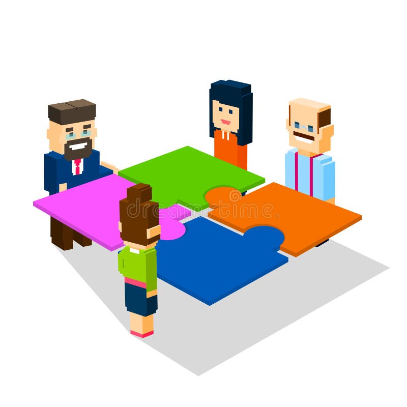 La gente di affari del gruppo fa il puzzle risolvere il concetto 3d di lavoro di squadra della soluzione isometrico illustrazione vettoriale La gente di affari del gruppo fa il puzzle risolvere il concetto 3d di lavoro di squadra della soluzione isometrico illustrazione vettoriale