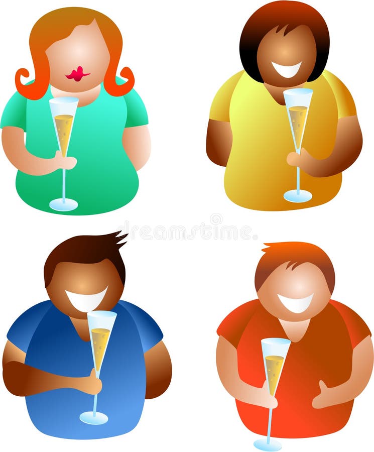 Diverse people holding champagne glasses - icon people series. Diverse people holding champagne glasses - icon people series