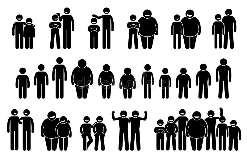 La gente ed uomo delle dimensioni corporee e delle icone differenti di altezze royalty illustrazione gratis