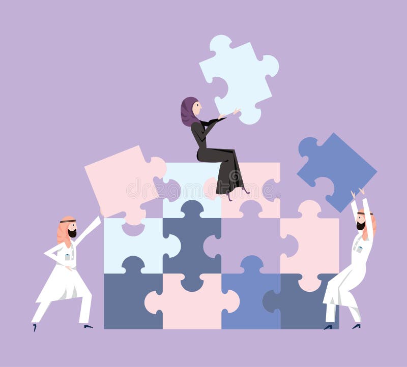 La gente en el vestido nacional árabe recoge rompecabezas Concepto del negocio de trabajo en equipo y de teambuilding Ilustración ilustración del vector La gente en el vestido nacional árabe recoge rompecabezas Concepto del negocio de trabajo en equipo y de teambuilding Ilustración ilustración del vector