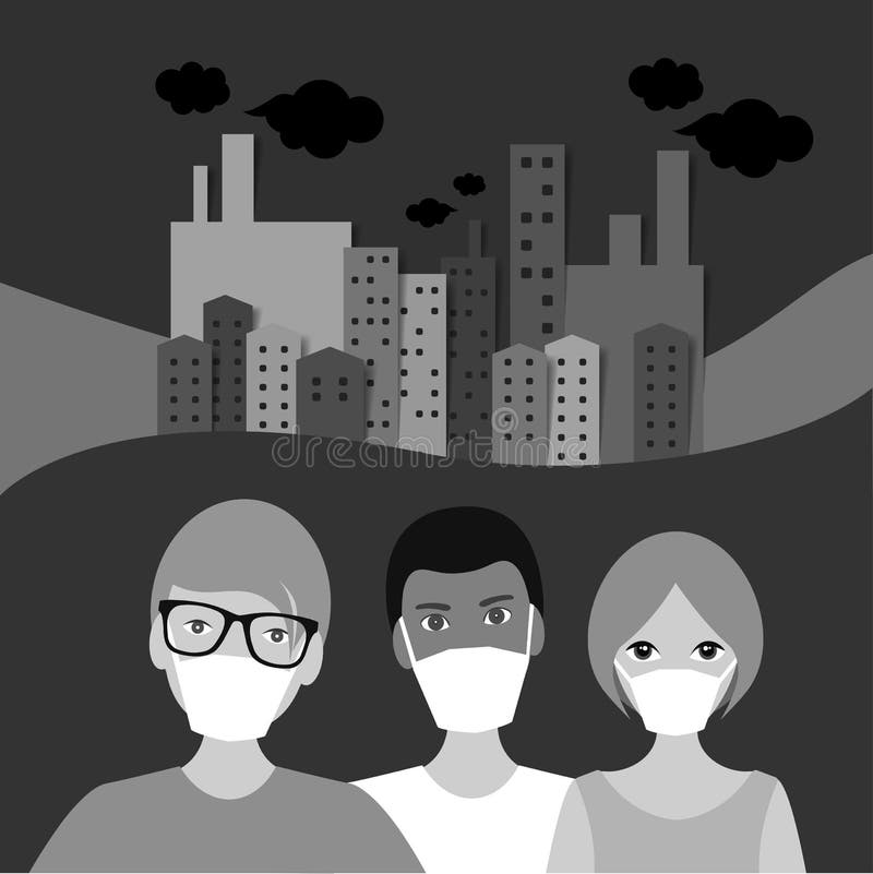 La gente nella maschera nella città di inquinamento, panorama della città Rebecca 36 illustrazione di stock La gente nella maschera nella città di inquinamento, panorama della città Rebecca 36 illustrazione di stock