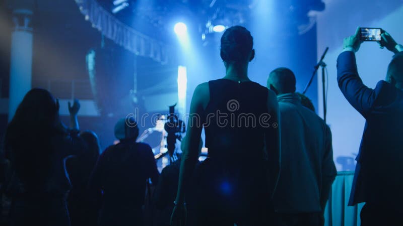 La gente sta vicino alla fase durante il concerto fotografie stock La gente sta vicino alla fase durante il concerto fotografie stock