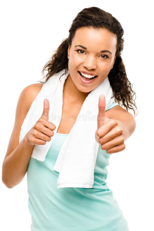 La giovane donna in buona salute della corsa mista sfoglia su isolato su backg bianco immagine stock libera da diritti La giovane donna in buona salute della corsa mista sfoglia su isolato su backg bianco immagine stock libera da diritti