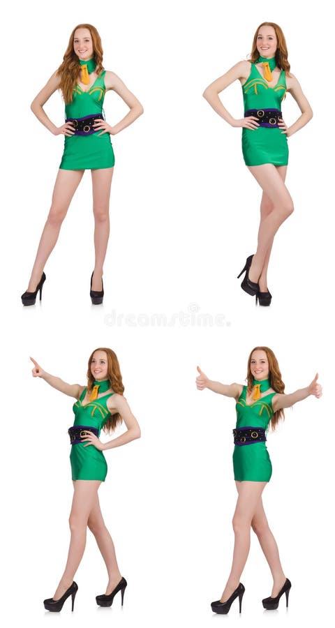 La giovane ragazza sexy in vestito verde isolato su bianco immagine stock La giovane ragazza sexy in vestito verde isolato su bianco immagine stock
