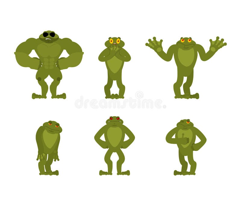 La grenouille a placé des poses Crapaud heureux et yoga Sommeil anoure et fâché coupable et triste Illustration de vecteur illustration libre de droits La grenouille a placé des poses Crapaud heureux et yoga Sommeil anoure et fâché coupable et triste Illustration de vecteur illustration libre de droits