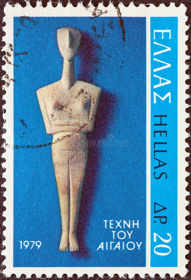 LA GRÈCE - VERS 1979 : Un timbre imprimé en Grèce montre le chiffre de Cycladic de l'île d'Amorgos, vers 1979 image libre de droits LA GRÈCE - VERS 1979 : Un timbre imprimé en Grèce montre le chiffre de Cycladic de l'île d'Amorgos, vers 1979 image libre de droits