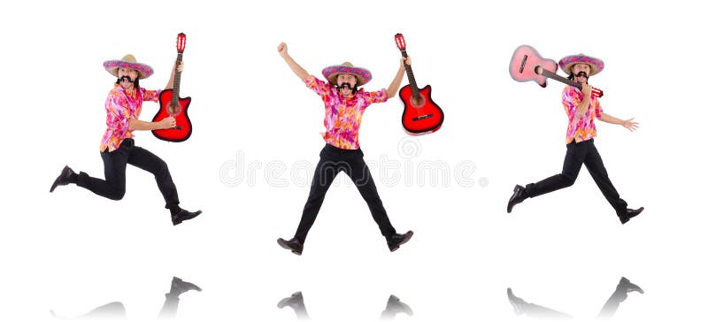 La guitarra que blande masculina mexicana aislada en blanco fotos de archivo libres de regalías La guitarra que blande masculina mexicana aislada en blanco fotos de archivo libres de regalías