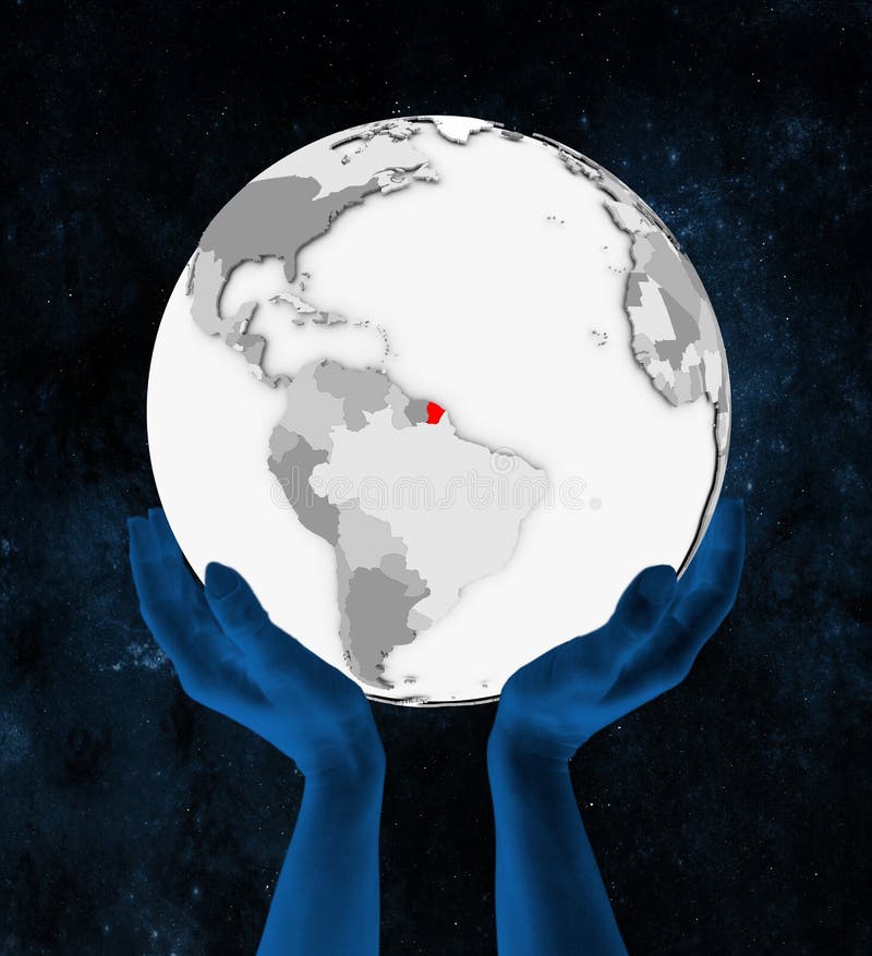 La Guyane française française sur le globe blanc dans des mains illustration de vecteur