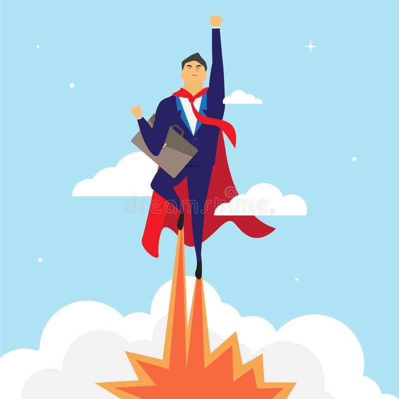 La historieta del hombre de negocios está volando, ejemplo del vector ilustración del vector La historieta del hombre de negocios está volando, ejemplo del vector ilustración del vector