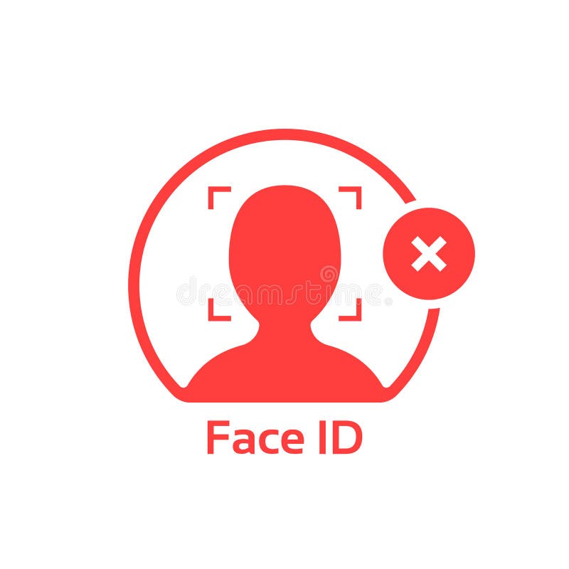 La identificación de la cara cancela el logotipo rojo aislado en blanco ilustración del vector La identificación de la cara cancela el logotipo rojo aislado en blanco ilustración del vector